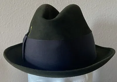 Stetson Fedora Hat Dark Green Felt Size 7 Feather • $50