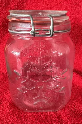 VTG Mason Jar Locking Lid Anchor Hocking Home Collection Snowflake AirTight Stor • $24.95