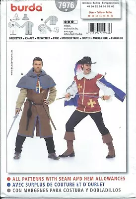 Burda 7976 Halloween Costume Pattern COSPLAY MENS MUSKETEER & PAGE ~ Men's 38-50 • $12.79