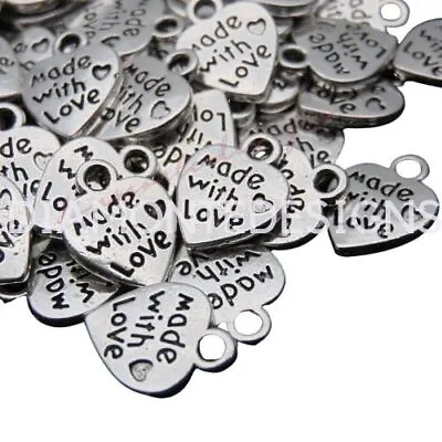 13mm Tibetan Silver Made With Love Heart Charm Silver Colour Pendant Craft UK • £2.30