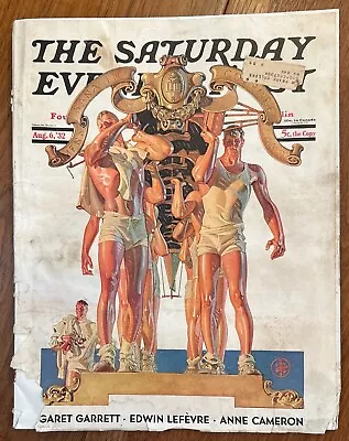 Saturday Evening Post August 6 1932 J. C. LEYENDECKER Art  Olympics Rowing Team • $145