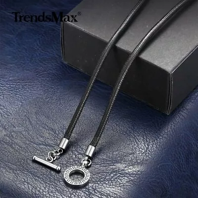 4mm 18-28  Black Man-made Leather Rope Necklace Toggle Clasp Jewelry For Men Boy • $5.49