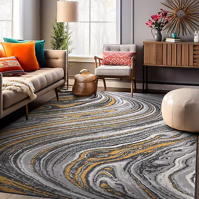 Rugshop Area Rugs Contemporary Abstract Swirl Stain Resistant Soft Yellow Rug • $50.04