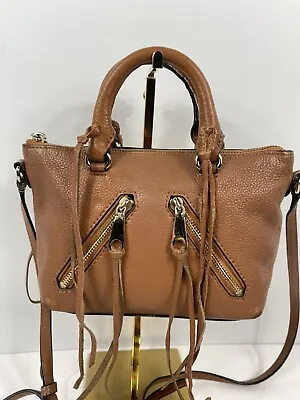 Rebecca Minkoff Micro Moto Satchel Bag  Almond Leather Crossbody Fringe Small • $44.95