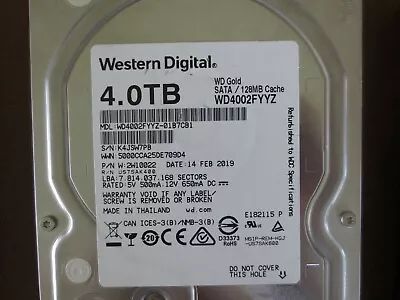 Western Digital WD4002FYYZ-01B7CB1 PN:2W10022 4.0TB 3.5  Sata Hard Drive • $106.19