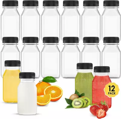 12X Mini Juice Bottles 4oz Plastic Shot Bottles Clear Drink Containers With Lids • £8.55