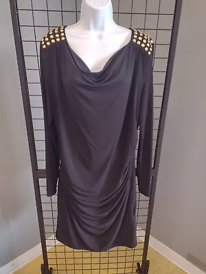 Michael Kors Gold Beaded Shoulder Dress Woman's Size XL Long Sleeve Black • $21.99