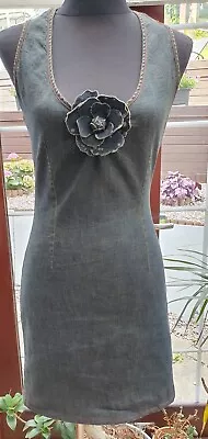 Miss Sixty Vintage Denim Dress Size 10 With Detachable Rose Brooch • £37.99