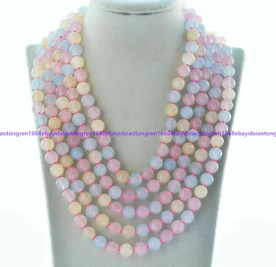 8/10mm Natural Multicolor Morganite Round Gemstone Beads Necklace 36-100 Inch • $7.59