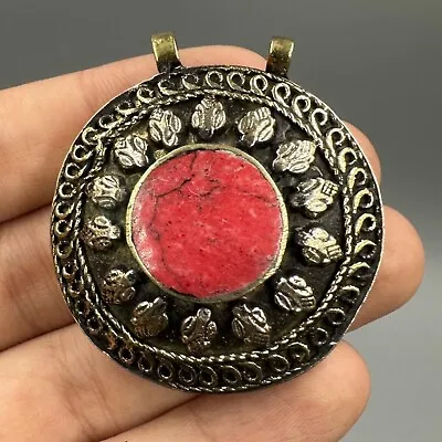 Ancient Roman Medieval Coral Silver Plated Pendant • $84.15