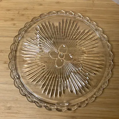 $17 • Buy Vintage Indiana Glass Co. Clear Footed Cake Plate Flower Sunburst Pattern ~11 