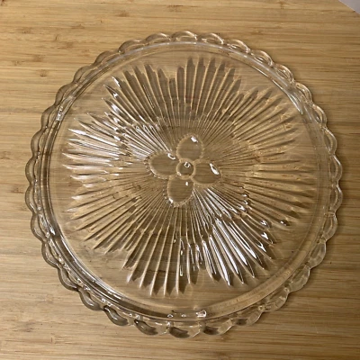 $17 • Buy Vintage Indiana Glass Co. Clear Footed Cake Plate Flower Sunburst Pattern ~11 