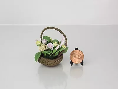 Mininature Handmade Polymer Clay Basket Of Flowers Dollhouse Diorama • $7.99