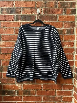 J. Jill Womens XL Reversible Navy Blue Stripe Boxy Dolman Sweater • $24.99