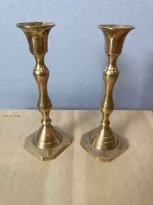 Vintage 16 Cm High Pair Brass Candle Stick Holders From India • $10