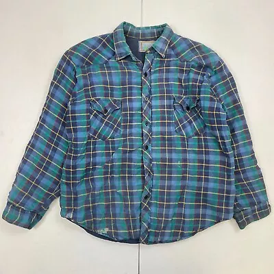 Giorgio Fellini Shirt Large Blue Check Mens Flannel Padded Workwear • £6.47