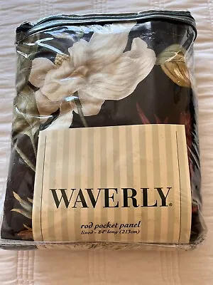Waverly Garden Images Black Floral Rod Pocket Panel Curtain 42  W X 84  L New! • $49.99