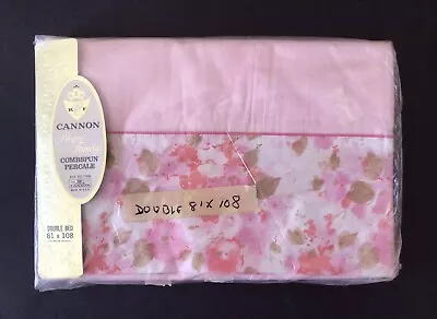 Vintage NIP Cannon Royal Family Percale Full Flat Sheet Pink Solid Floral Border • $20