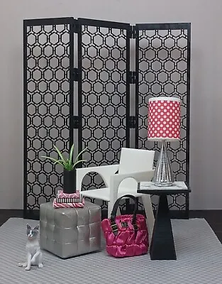 🆕12  BLACK 3 Panel ROOM DIVIDER Screen DECOR Folding PARTITION 1/6 For BARBIE • $39.95