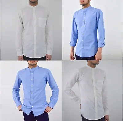 Mens Grandad Shirt Long Sleeve Collarless White Slim & Regular Fit Shirt S - XXL • £19.99