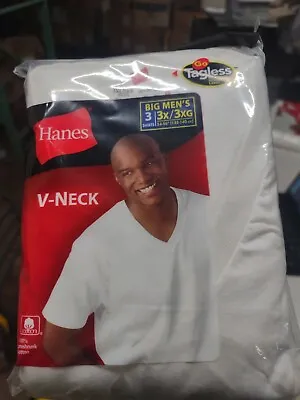 $14.99 • Buy New Hanes BIG & TALL MEN'S 3 Pack White V-Neck T-Shirt Tagless Short Sleeve Tee