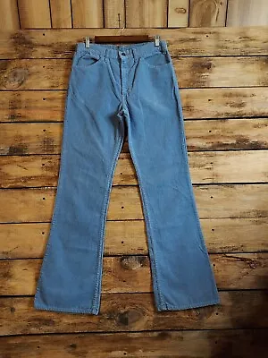 Vtg Levis White Tab Small Corduroy Pants Flared Leg Baby Blue 30x34 Bell Bottoms • $56.68