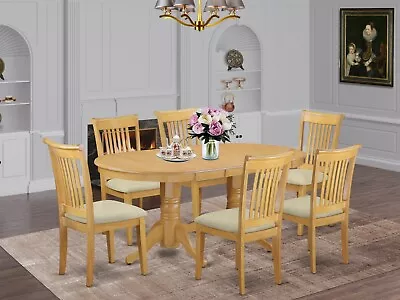 7pc Oval Vancouver Dining Room Set Table + 6 Portland Padded Chairs In Light Oak • $1050