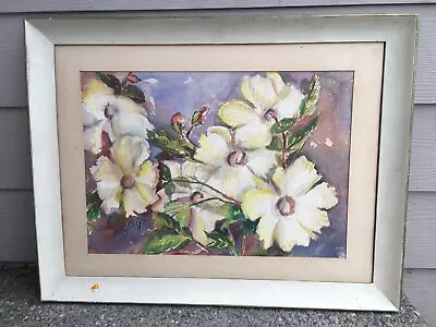 Mexican Matilija Poppies Framed Watercolor Painting Signed Jessica Clark 27x21  • $124.95