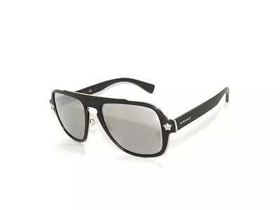 Versace 2199 1000/6G Matte Black Silver Mirror Medusa Sunglasses • $149.99