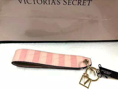 Victoria’s Secret Monogram V Pink Signature Stripe Wristlet Strap Keychain NWT • $16.50