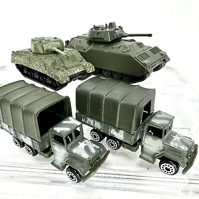 World War 2 WW2 Diecast Tanks & Cargo Trucks American Army Mixed Vehicles Lot • $18.45