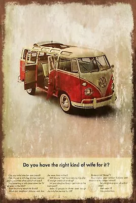 Humorous VW Campervan Advert Vintage Retro Style Metal Sign Garage Shed Mancave • £5.64