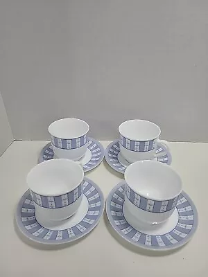 Set Of 4 Martha Stewart Everday Blue Garden Trellis Tea Cup And Saucer • $17.99