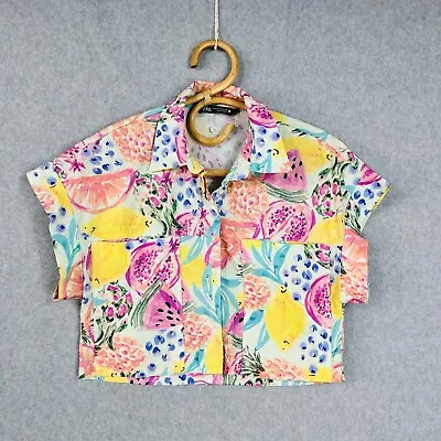 $22.56 • Buy Zara Summer Fruit Time Shirt Crop Size XS Pastel Button Up Relaxed Fit