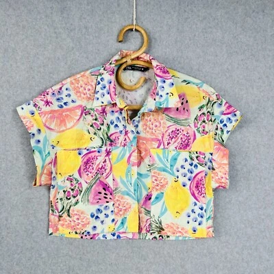 $22.56 • Buy Zara Summer Fruit Time Shirt Crop Size XS Pastel Button Up Relaxed Fit
