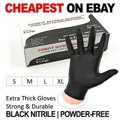 Black Nitrile Powder & Latex Free Thick Disposable Gloves Tattoo Mechanic PPE • £1.99