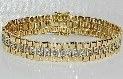 Men's 12 CT Tennis Bracelet 14K Yellow Gold Plated Round Cut Simulated Diamond • $260.99