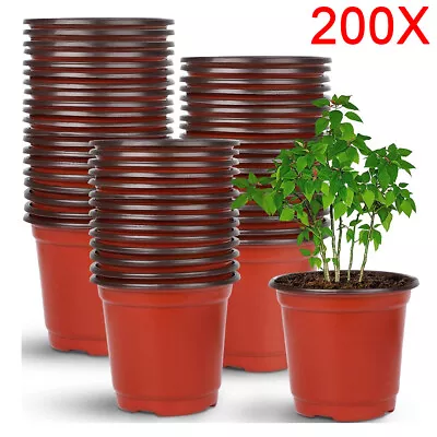 200 Garden Plastic Plant Flower Pots Nursery Seedlings Growing Pot Container 9cm • £10.99