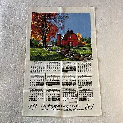 Vintage Kay Dee 1981 Calendar Linen Tea Towel George Elliston Poem Farm Barn • $9.99