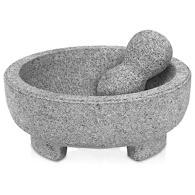 Granite Mortar And Pestle Set Guacamole Bowl Molcajete 8 Inch - 4 Cup Natural St • $36.17