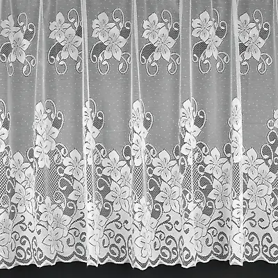 Lynsey Floral White Lace Net Curtains - Sold By The Metre • £3.53