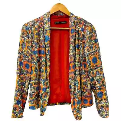 Zara Sequin Blazer Womens Medium Colorful Open Drape Front Jacket Lined  • $49