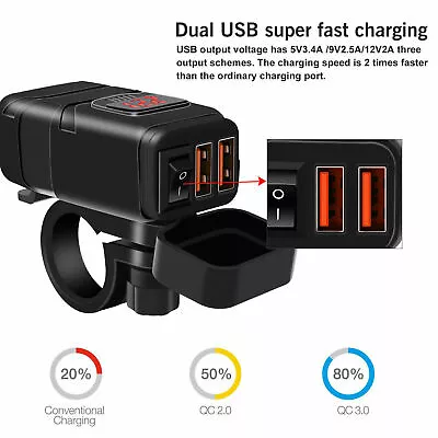 QC 3.0 Motorcycle Dual USB Phone GPS Super Fast Charger Adapter LED Holder Mount • $17.94