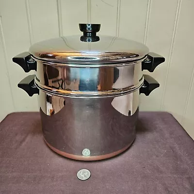 Vtg Revere Ware 6 Qt Stock Pot Steamer Basket & Lid Set - Copper Bottom 94C USA • $74.87