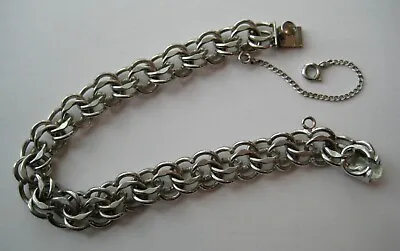 VTG Sterling Silver DOUBLE LINKS Starter Charm Chain Bracelet 7 1/2  Long #5 • $44