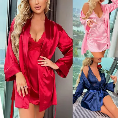 $9.99 • Buy Sexy Lingerie Silk Lace Dress Underwear Babydoll Sleepwear Set Night Dress Robe