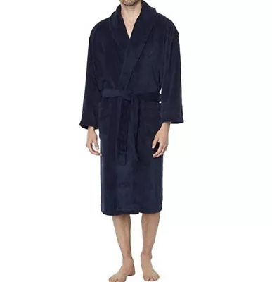 Nautica Mens One Size Solid Shaw Collar Robe Navy Blue • $27.90