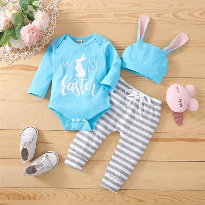 3PCS Newborn Infant Baby Boy Girl Romper Tops Pants Hat Clothes Outfit Set Cute • $22.70