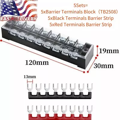 5Sets Dual Row 8 Position Screw Terminal Electric Barrier Strip Block 600V 25A • $12.06