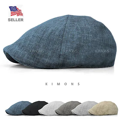 Emblem Linen Gatsby Cap Mens Ivy Hat Golf Driving Summer Sun Flat Cabbie Newsboy • $14.24